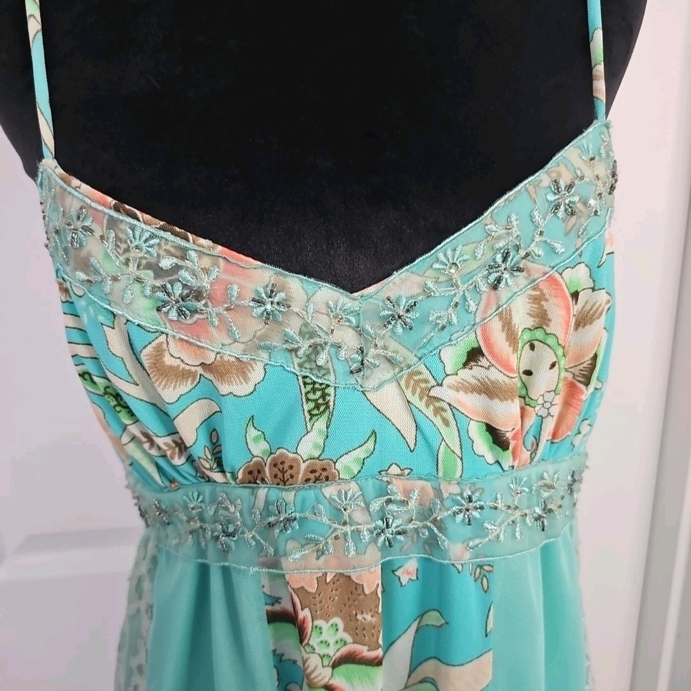 Vintage Y2K City Triangles Dress Women Floral/Embroidered Aqua Junior size Large - Picture 7 of 9